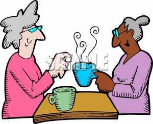 Clip Art Image  Two Old Ladies Having Coffee Together