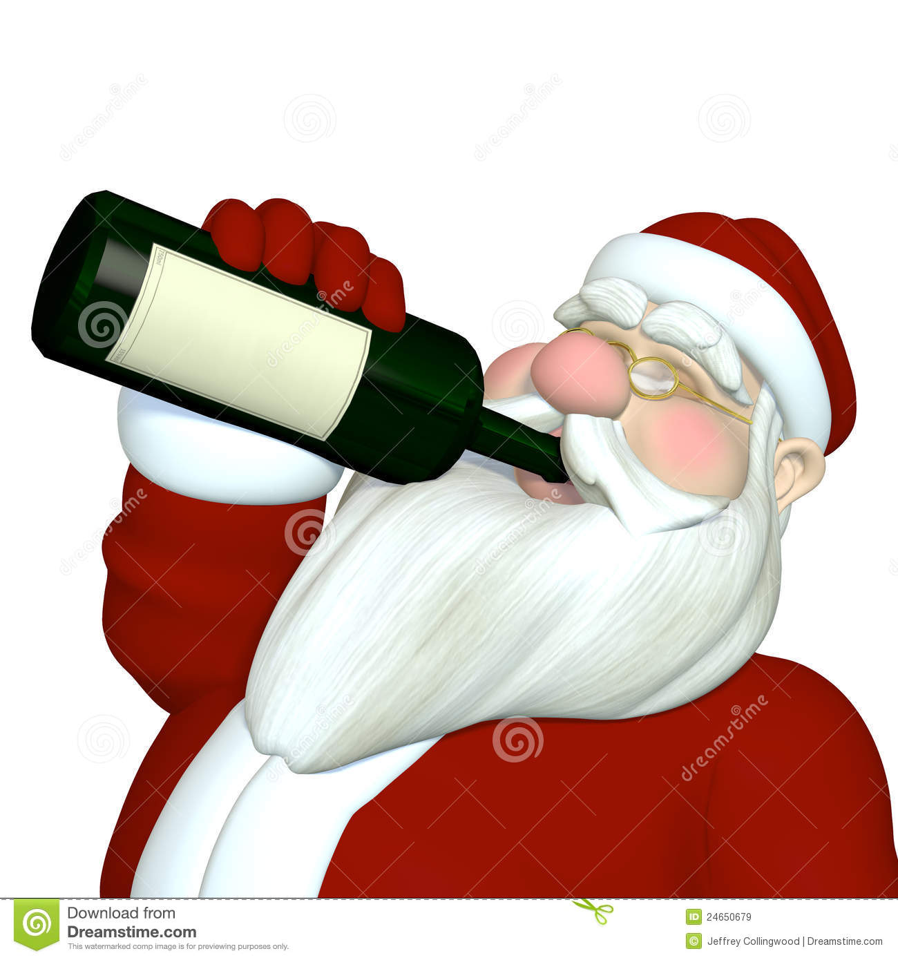Santa Tipping Back A Bottle Of Wine Blank Label For Your Text And Logo