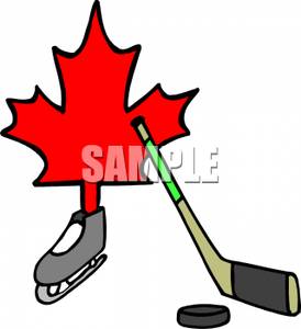 The Canadian Red Leaf And A Hockey Puck And Stick Clipart Image