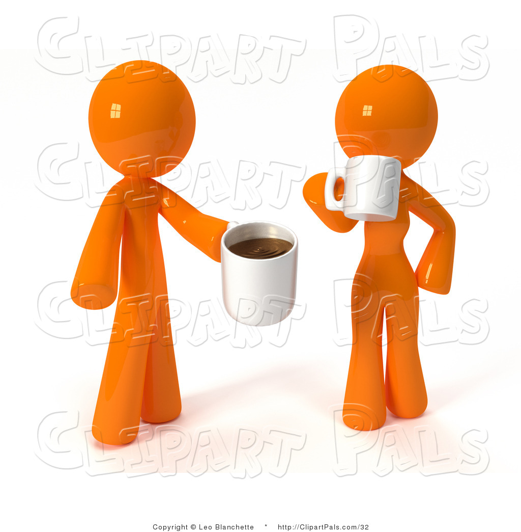 Larger Preview  Pal Clipart Of A 3d Orange Couple Drinking Coffee By    