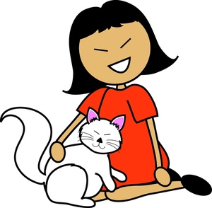 Pet Clipart Image   Cartoon Asian Girl With A White Cat On Her Lap