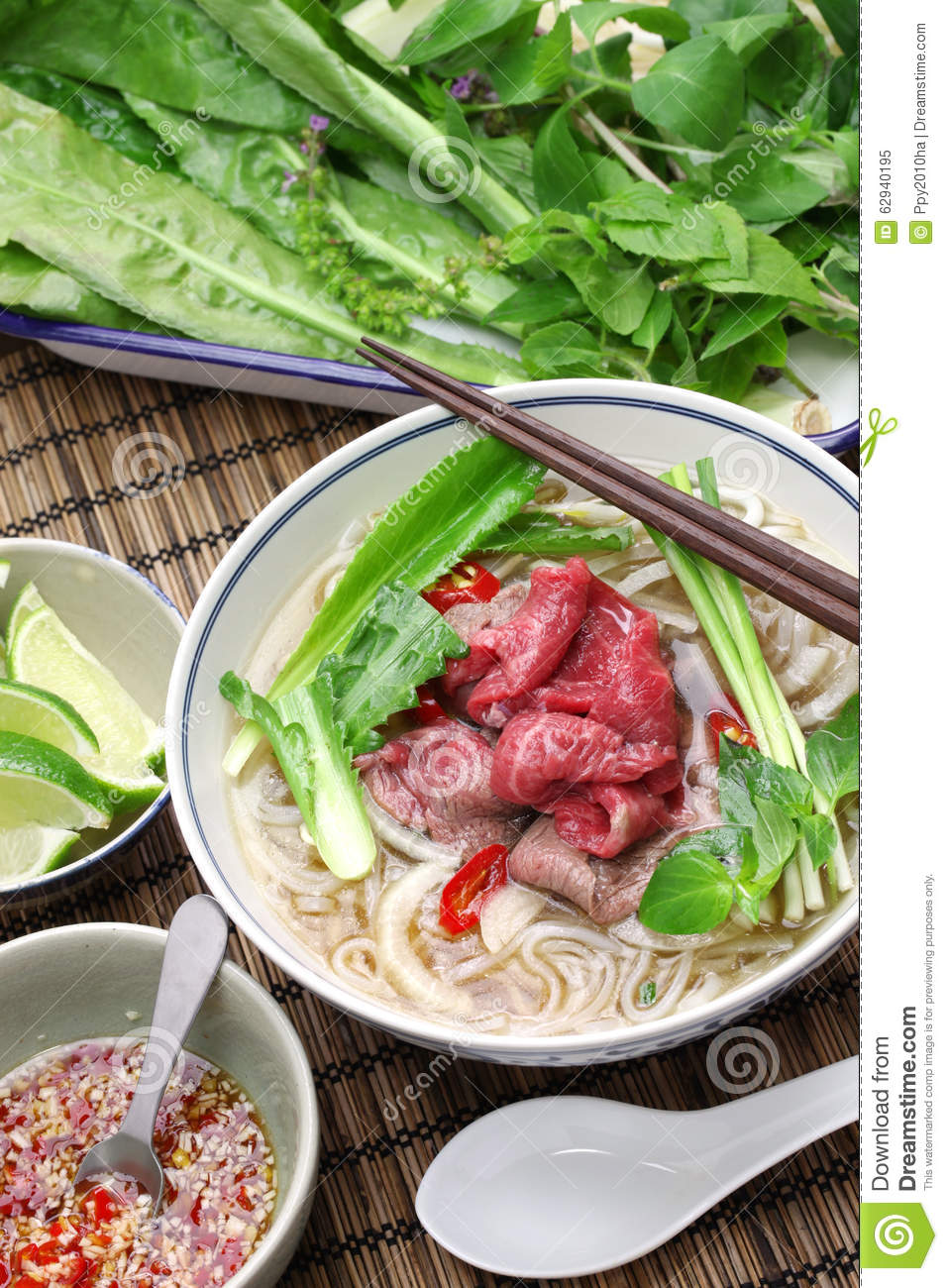 Pho Bo Vietnamese Beef Rice Noodle Soup Stock Photo   Image  62940195