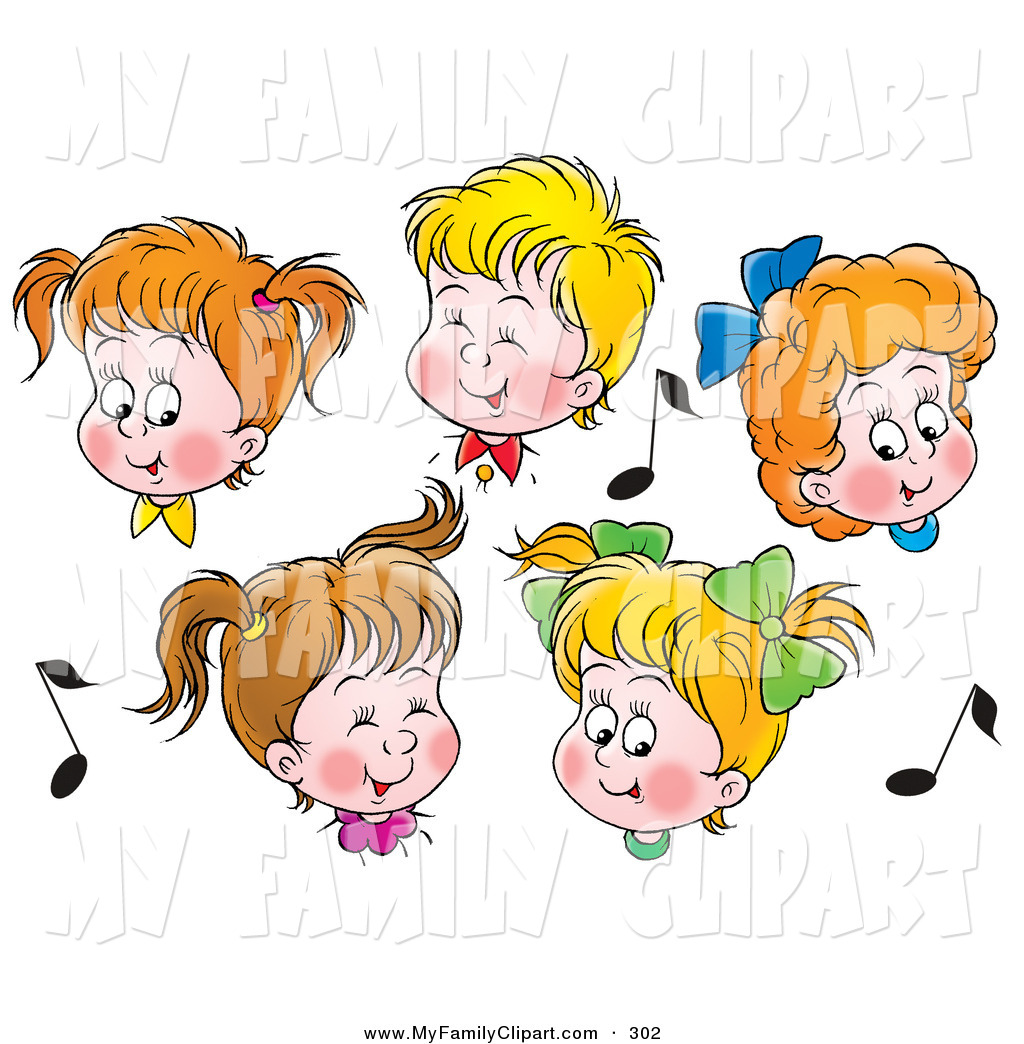 Group Of 5 Boys And Girls In Choir Singing Surrounded By Music Notes