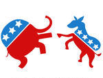 And Republican Symbols Of A Donkey And Elephant Facing Off