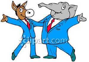 Republican Elephant Posing With The Democratic Donkey   Royalty Free