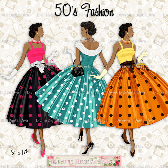 12 Ladies Of Color 50s Fashion Polka Dot Dress   Transparent Clipart