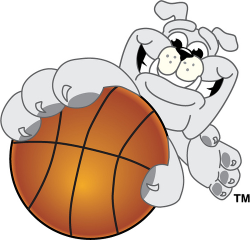 Clip Art Illustration Of A Bulldog School Mascot Holding Basketball