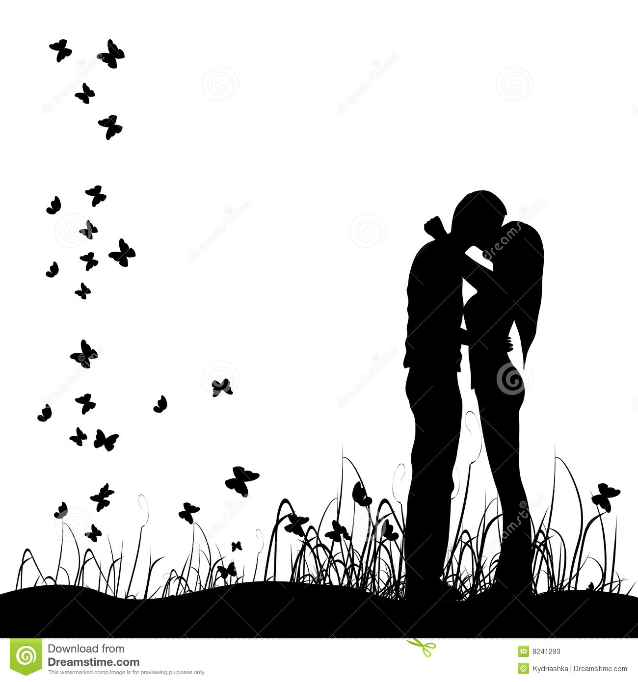 Couple Kisses On A Meadow Black Silhouette Stock Photos   Image