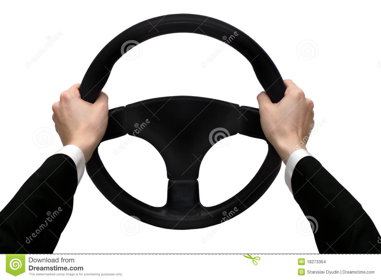 Hands On The Steering Wheel Isolated On A White Background