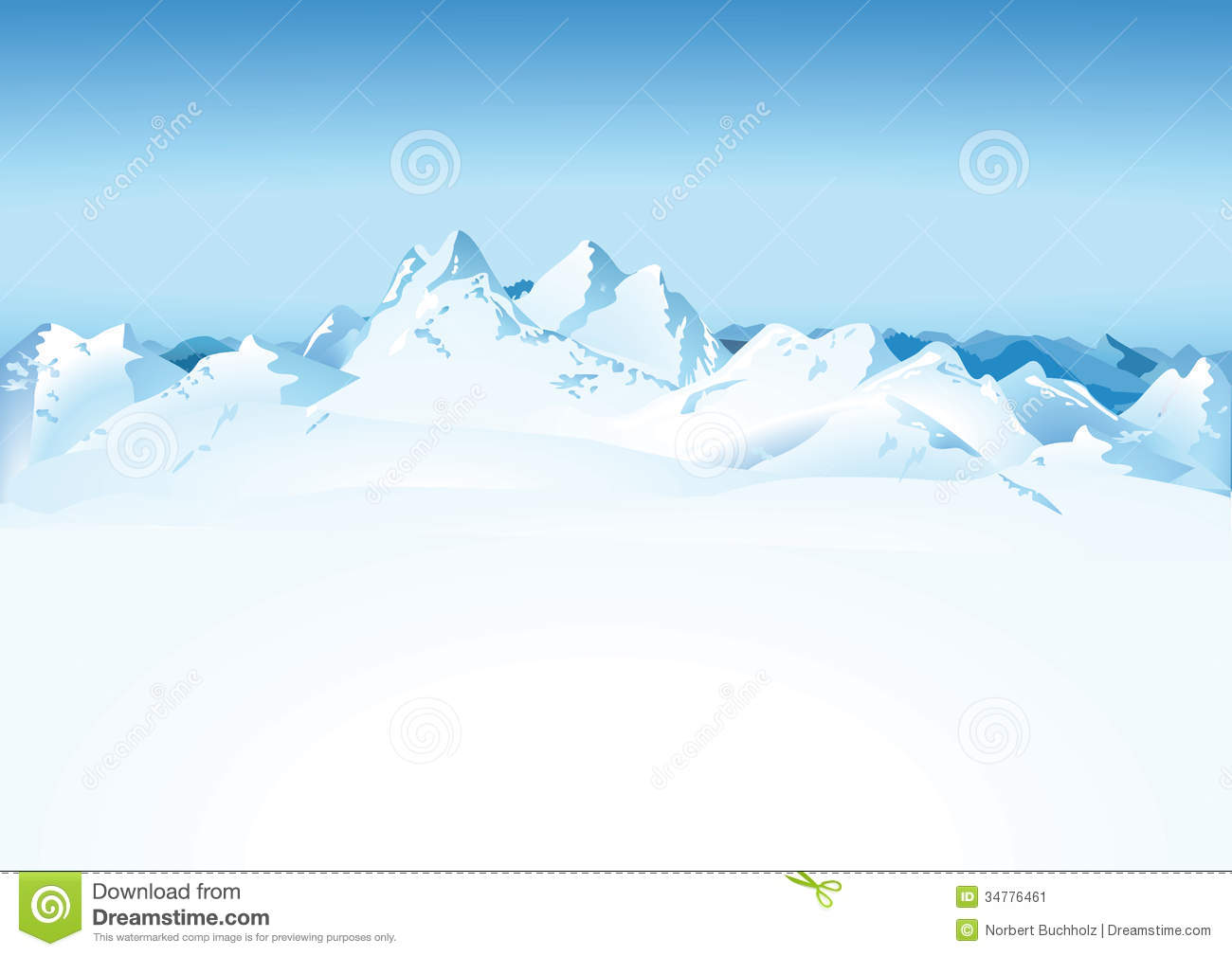 Scenic View Of Snowy White Mountain Range With Blue Sky Background