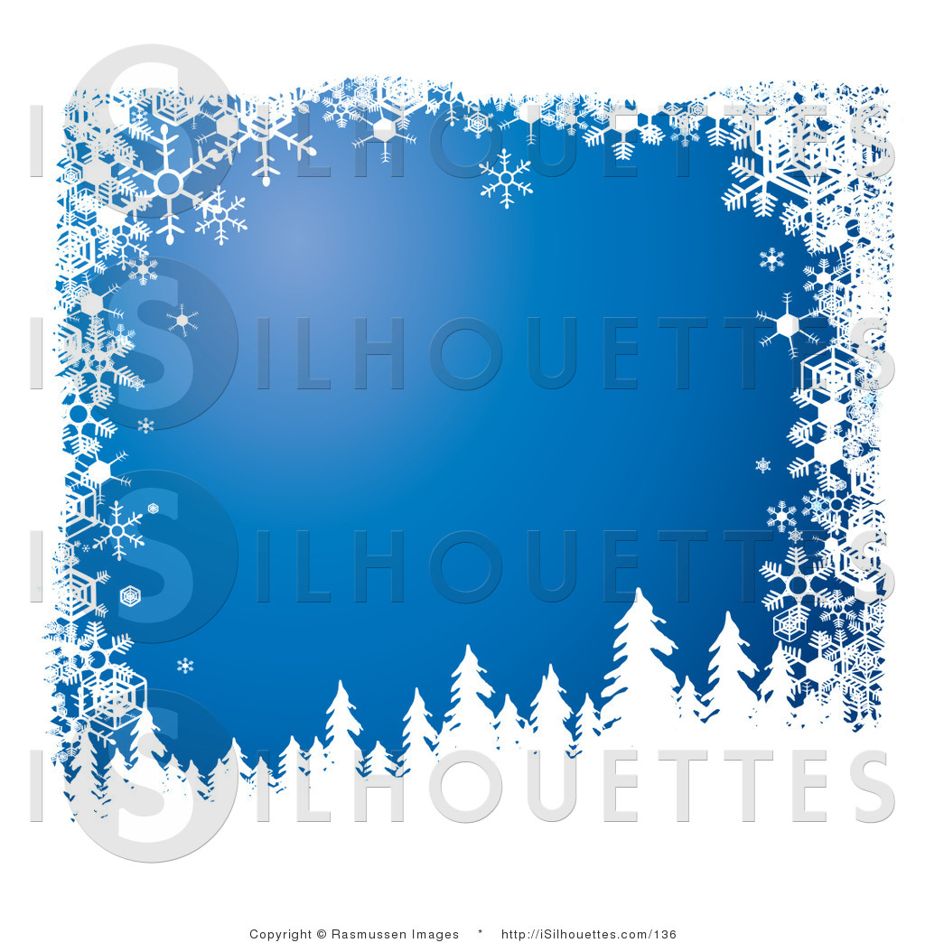 Silhouette Clipart Of Snow Flocked Christmas Tree Silhouettes Over A