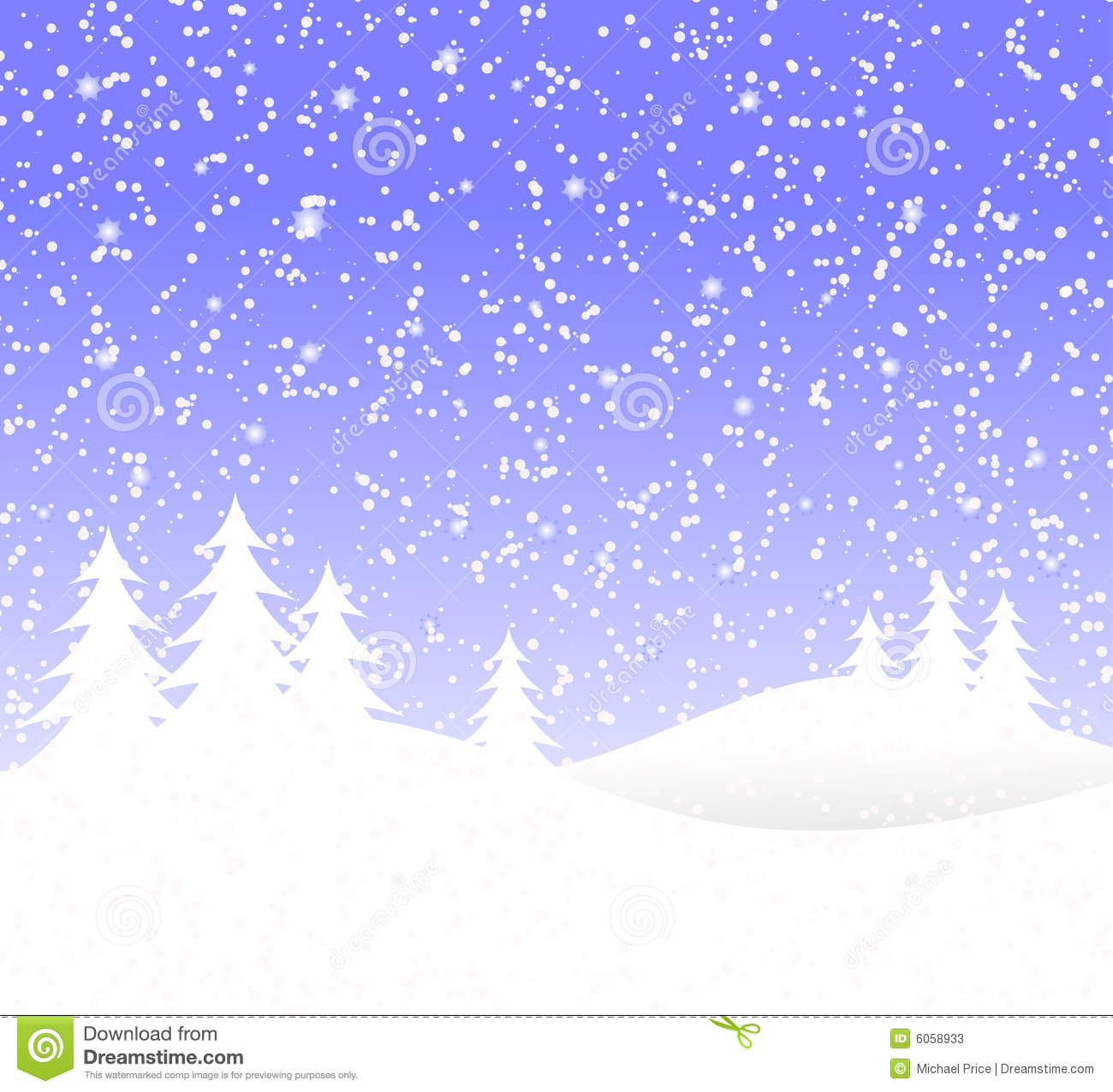 Snowy Winter Background Illustration With White Trees On Snowy Hills