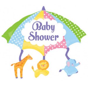 Supershape Baby Shower Foil Balloon Umbrella With Animals