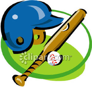 Baseball Helmet Bat And Ball   Royalty Free Clipart Picture