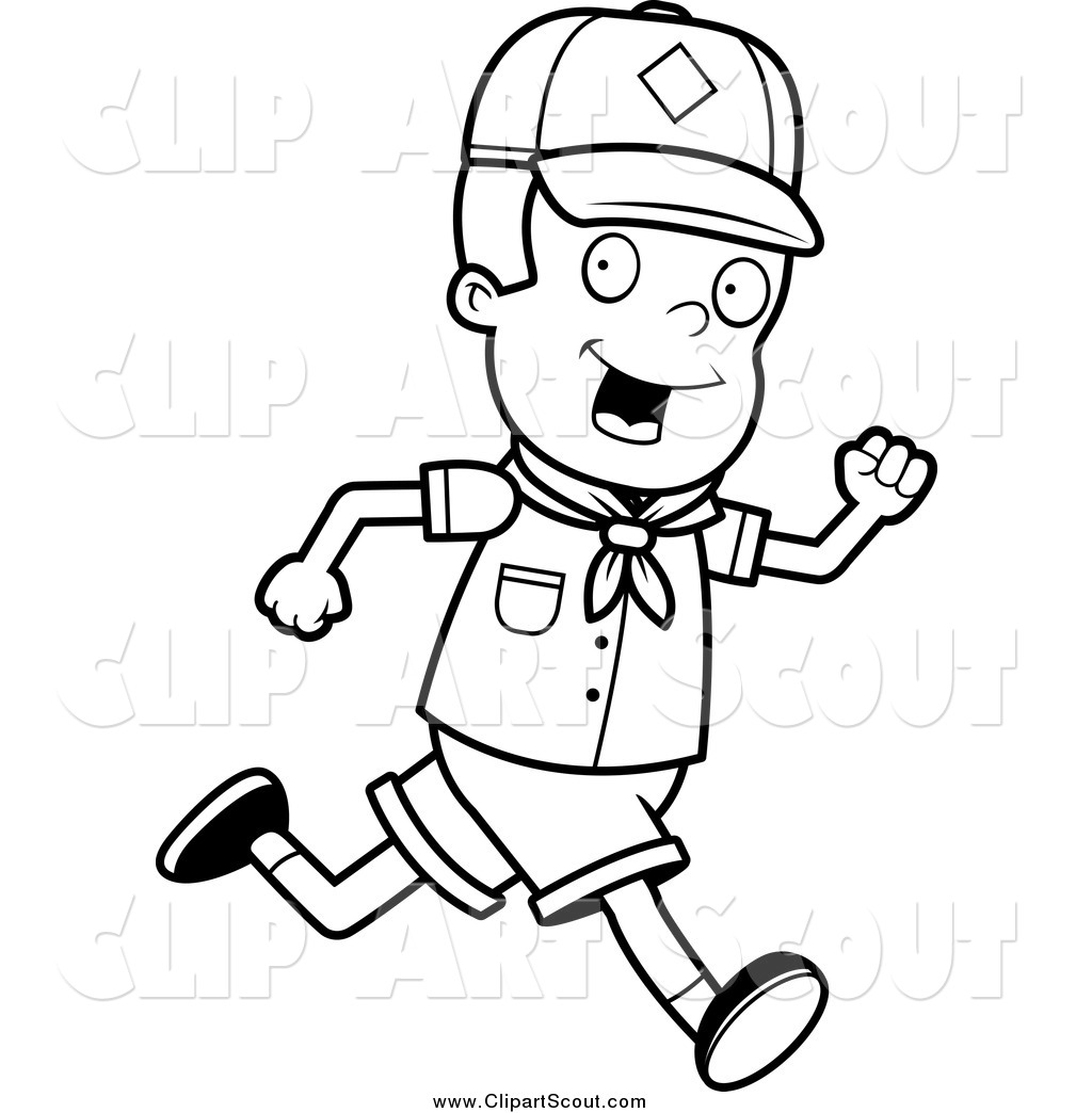 Clipart Of A Black And White Happy Cub Scout Boy Running By Cory