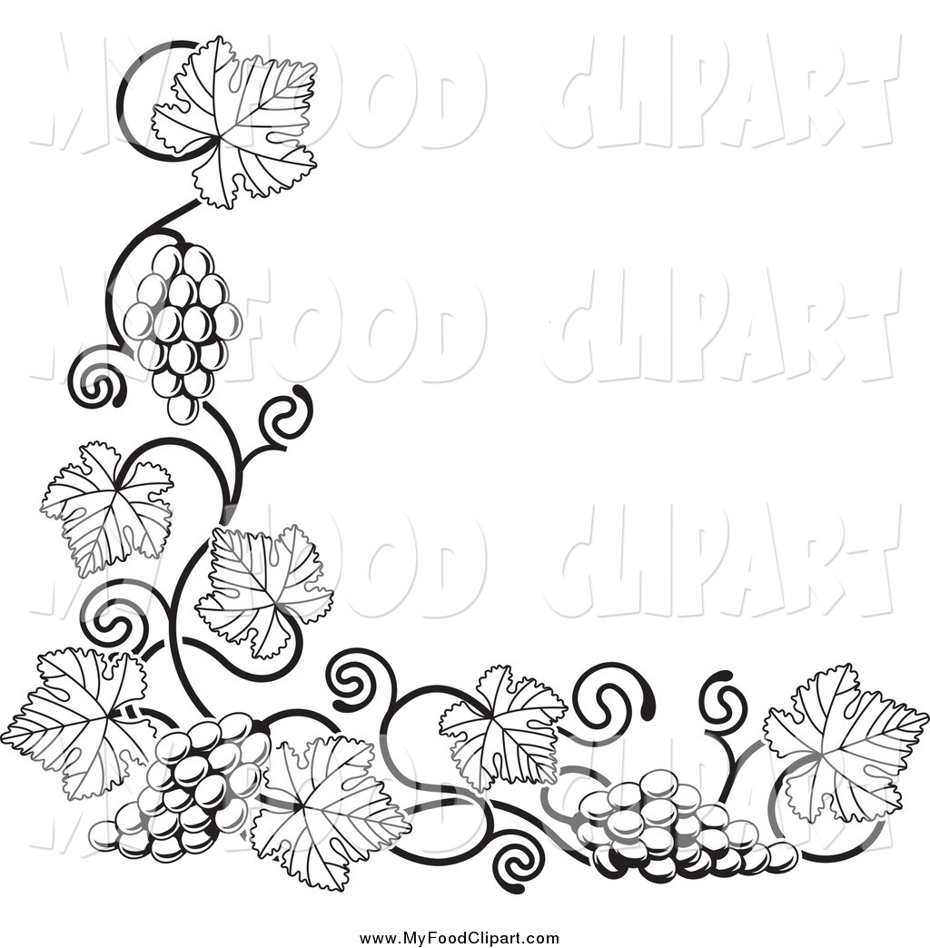 Food Clip Art Of A Black And White Grape Vine Corner Border By