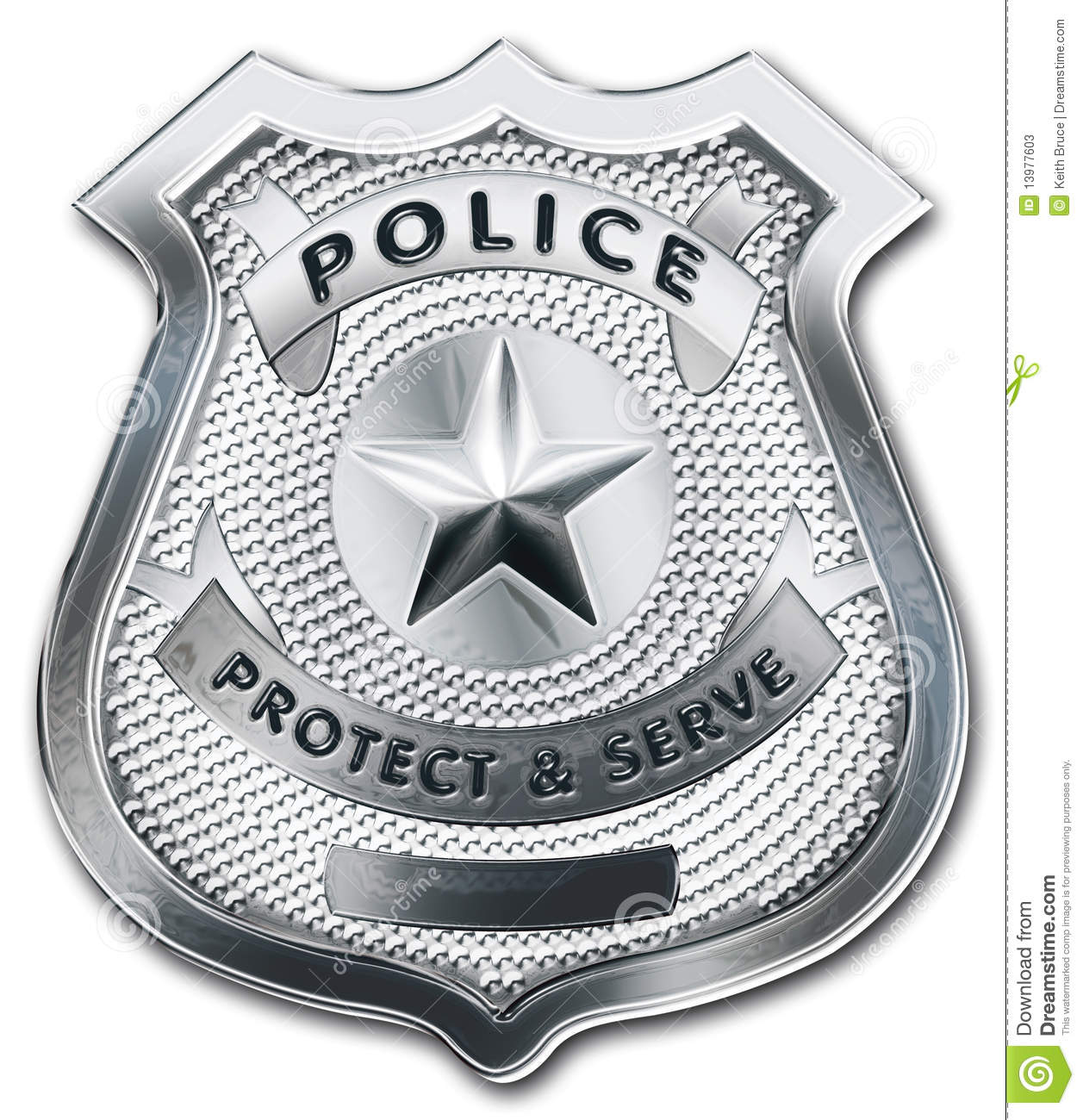 Shiny Metallic Police Officer Badge  Clipping Path Included 