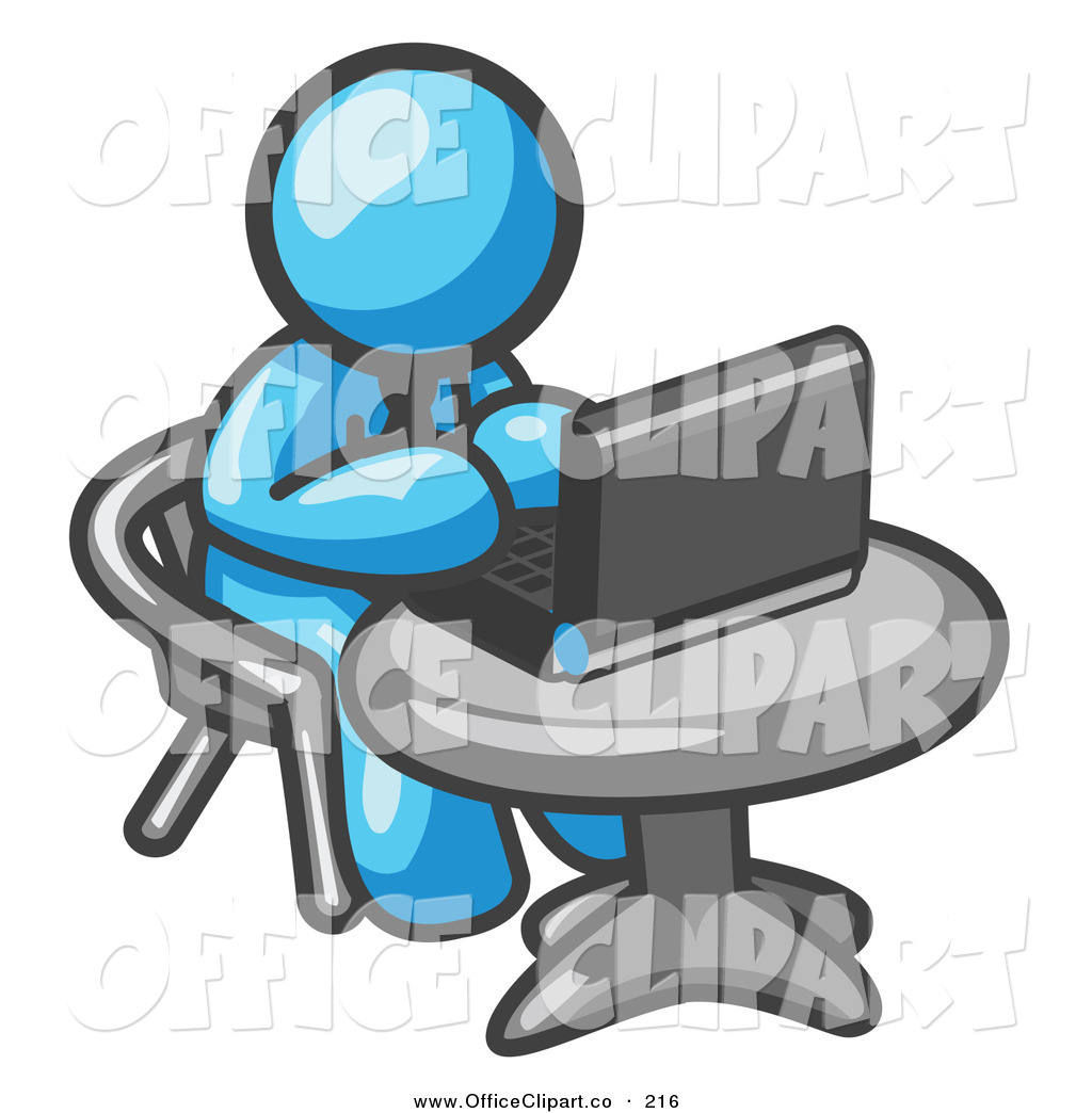 Vector Clip Art Of A Light Blue Person Working On A Laptop Computer In