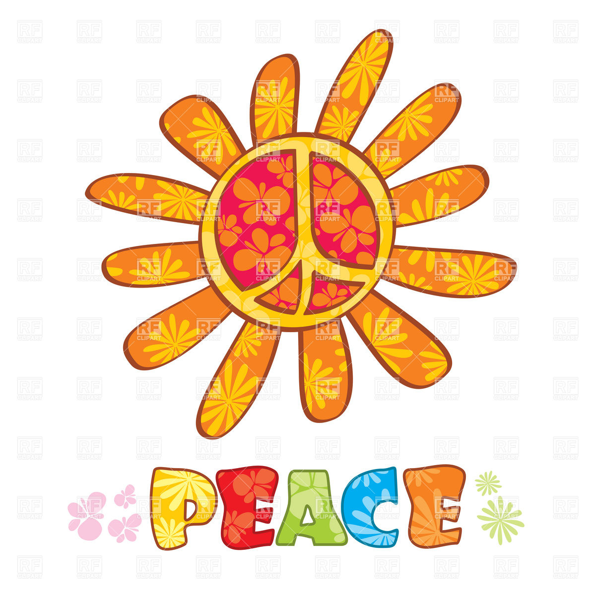 Hippie Peace Symbol With Petals Download Royalty Free Vector Clipart