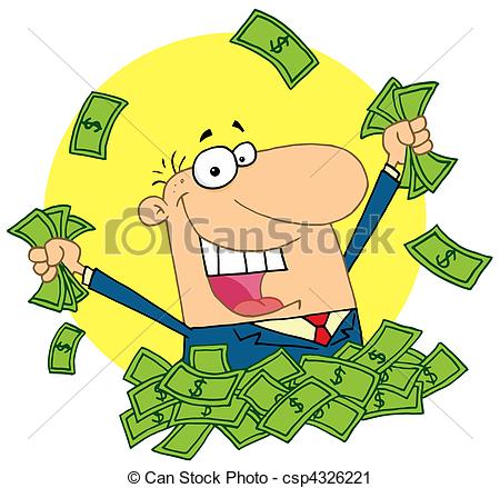 Vector Clip Art Of Lucky Rich Man   Happy Caucasian Man In A Pile Of