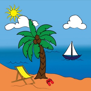 Beach Clipart Image   Tropical Paradise With Sailboat On The Ocean And