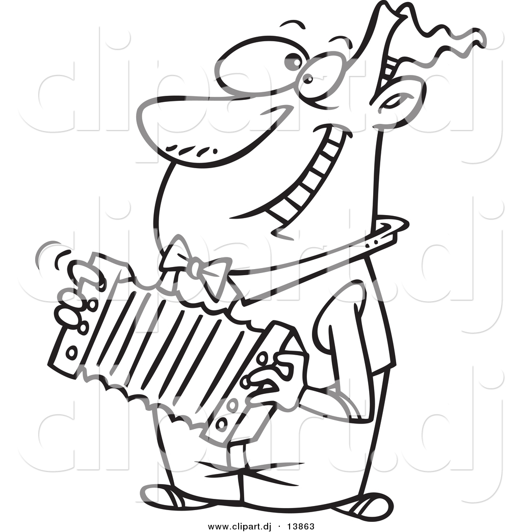 Cartoon Vector Clipart Of A Happy Guy Playing Accordion   Coloring