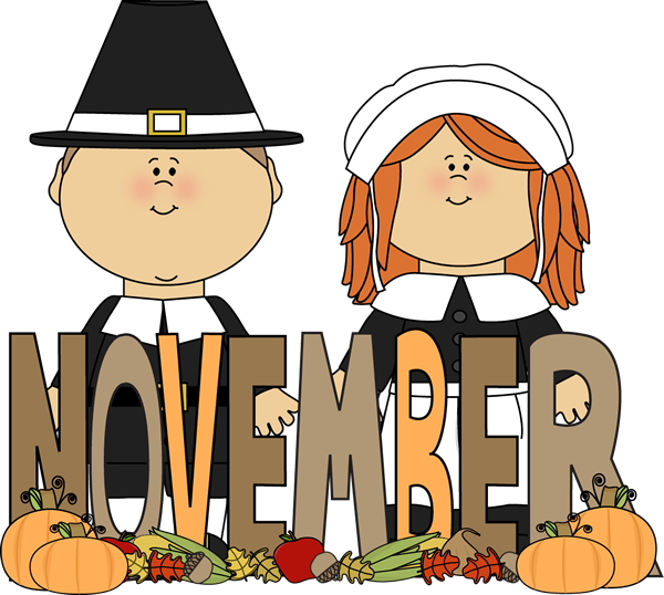 Month Of November Pilgrims Clip Art Image   The Word November In Brown
