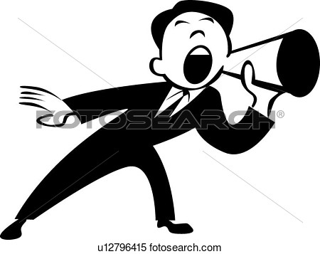 Retro Man In Suit With Megaphone View Large Clip Art Graphic