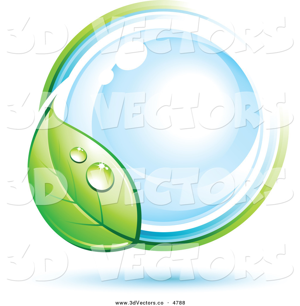 Vector Clipart Of A Pre Made Logo Of A Dewy Green Leaf Circling A Blue
