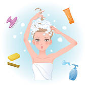 Washing Hair Clipart Young Woman Soaping Her Hair