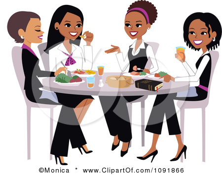 1091866 Clipart Christian Women Talking And Eating Lunch With A Bible
