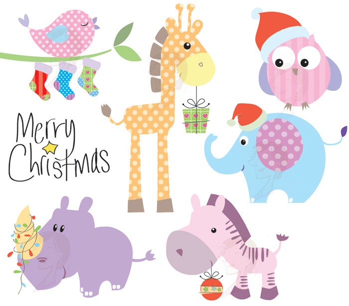Christmas Clip Art Baby Animals Cute Animals Clipart Pastel Digital