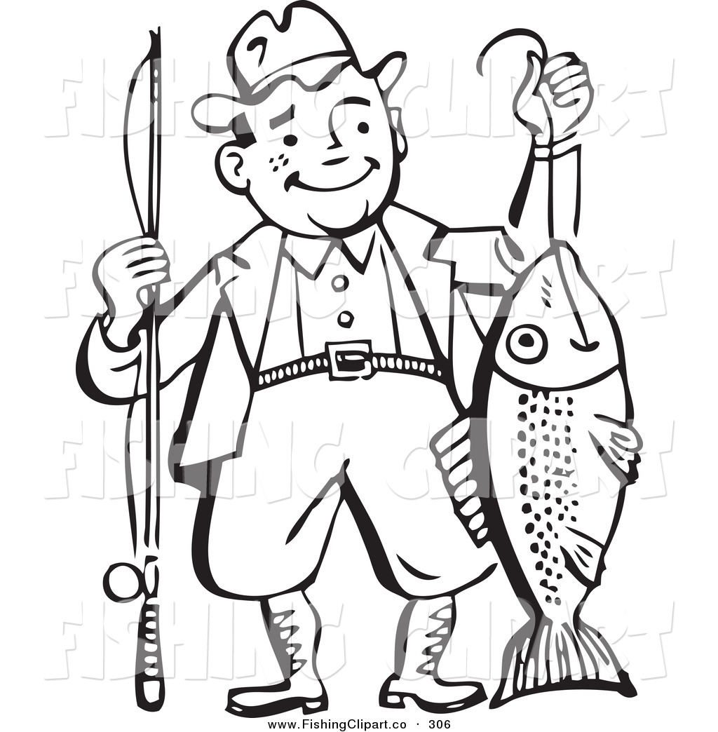 Clip Art Of An Old Fashioned Black And White Man Proudly Holding His