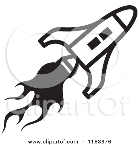 Clipart Of A Black And White Rocket Shuttle Icon   Royalty Free Vector