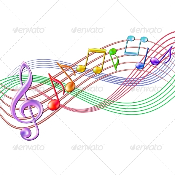 Colourful Musical Notes Staff Background On White   Decorative Symbols