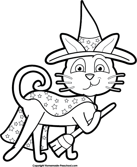 Halloween Cat Clip Art Black And White Halloween Cat Witch Bw Png