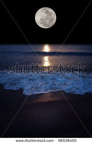 Romantic Tropical Beach With Beautiful Full Moon Stock Photo 96538405    
