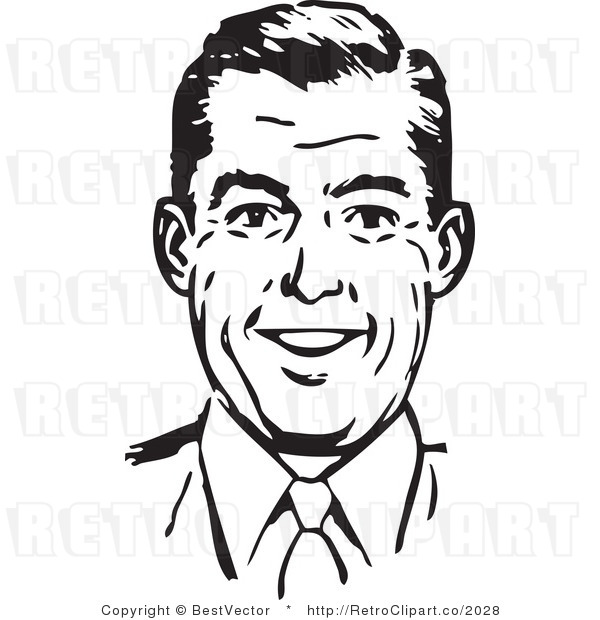 Royalty Free Black And White Retro Vector Clip Art Of A Business Man