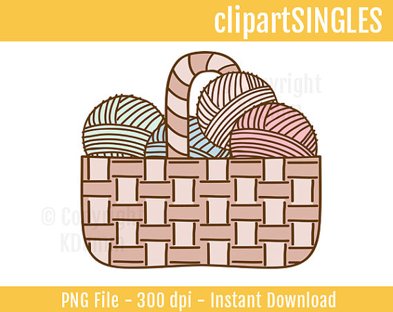 Clipart Knitting Crochet Yarn Basket Commercial By Clipartsingles