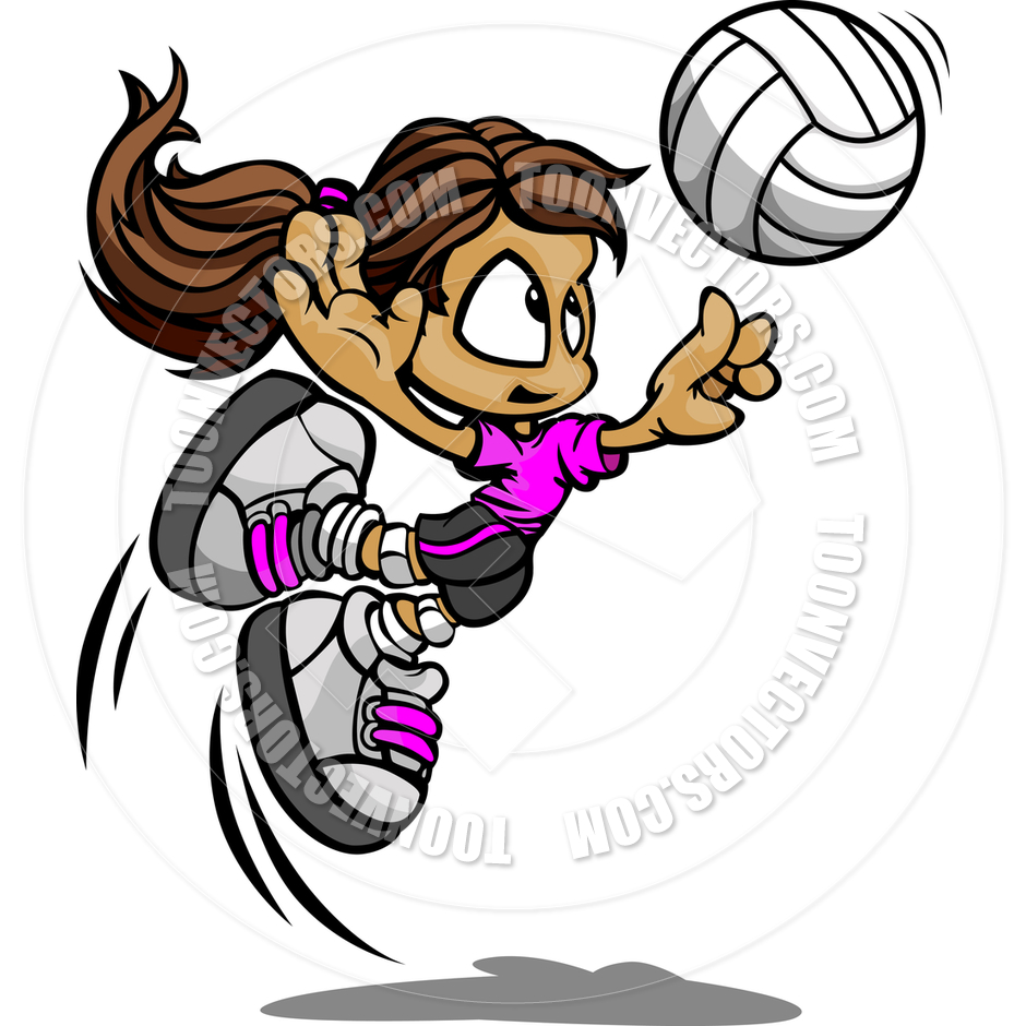 Kid Volleyball Player Girl Spiking Ball By Chromaco   Toon Vectors Eps