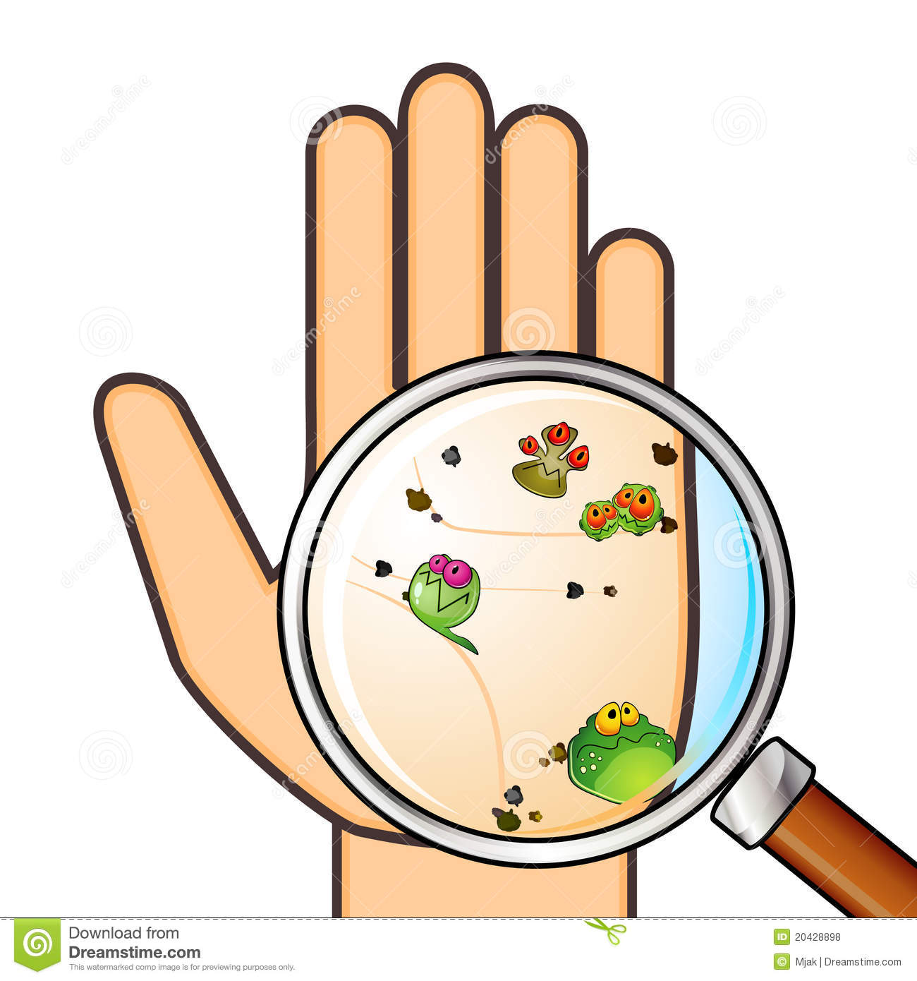 Palm With Germs And Trash Across Magnifying Glass Mr No Pr No 3 2991 8