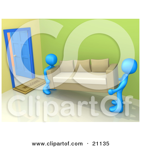 Clipart Illustration Of Two Blue Moving Men Carrying A Couch In Or Out