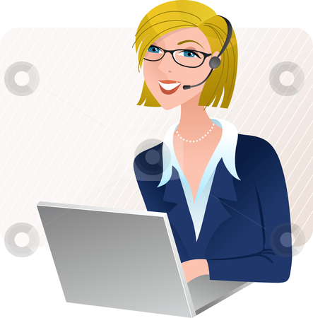 Cute Customer Service Operator Stock Vector Clipart Young Blond Call