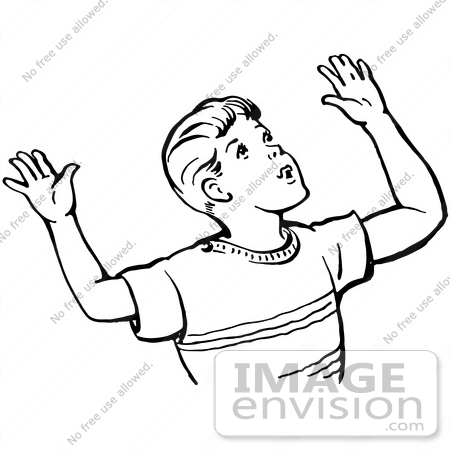 Royalty Free Clipart Illustration Of A Retro Boy Throwing Up His Arms