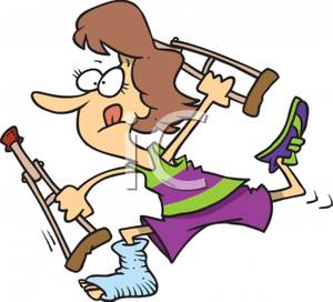 Woman With A Broken Foot Running   Royalty Free Clipart Picture