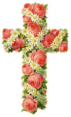 Free Vintage Easter Clip Art Cross Covered With Pink Roses And Daisies