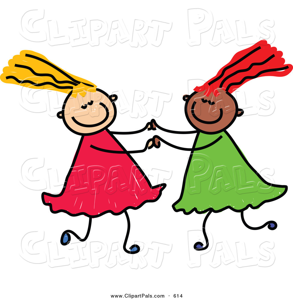 Pal Clipart Of A Childs Sketch Of Two Girls Playing Together On White