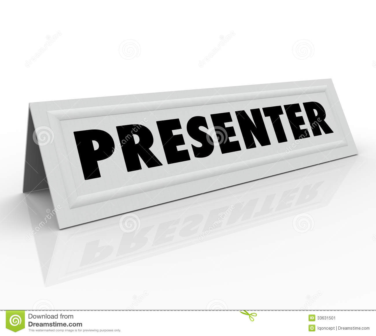 The Word Presenter On A Blank White Name Tent Card To Illustrate The