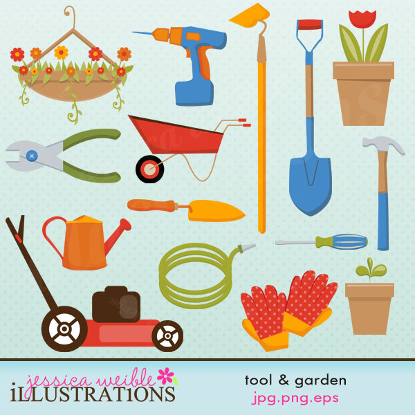 Tool And Garden Cute Digital Clipart For Card By Jwillustrations