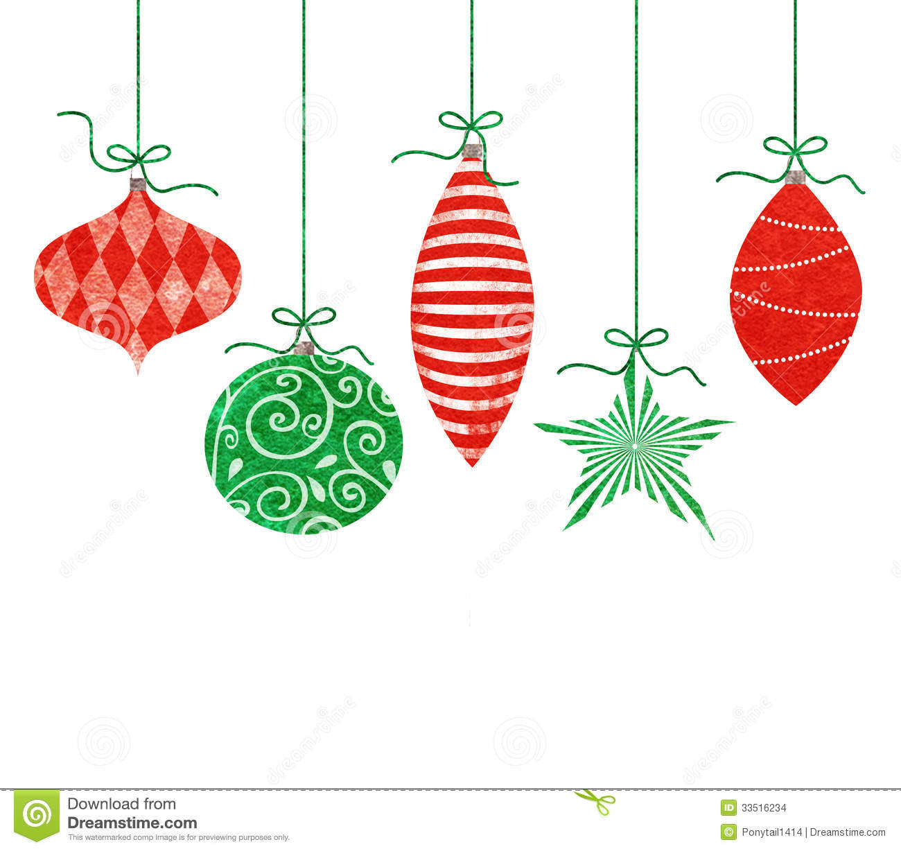 Clipart Illustration Of Heart Round And Conical Christmas Ornaments